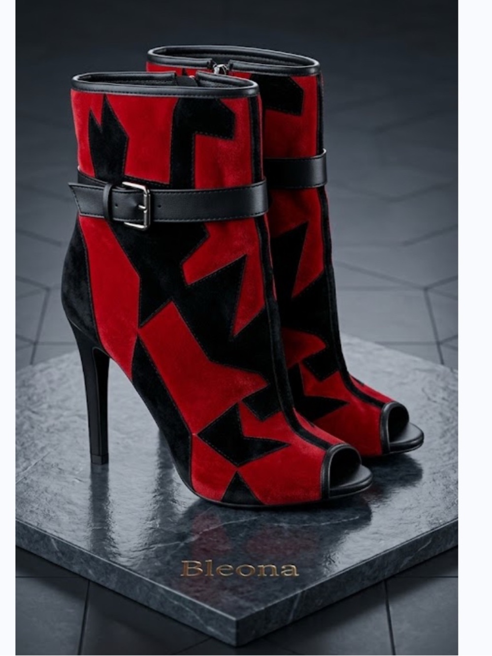 Bleona for scene Red and Black High Heel Ankle Boots - Women 7